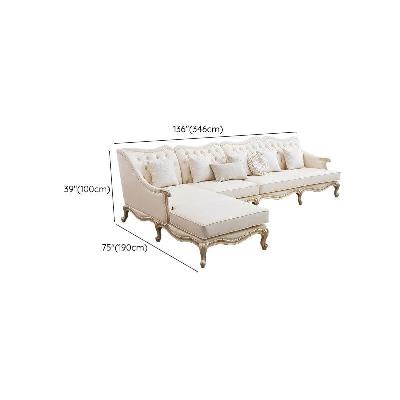 Detail of Oak Wood Frame on Off-White Sofa