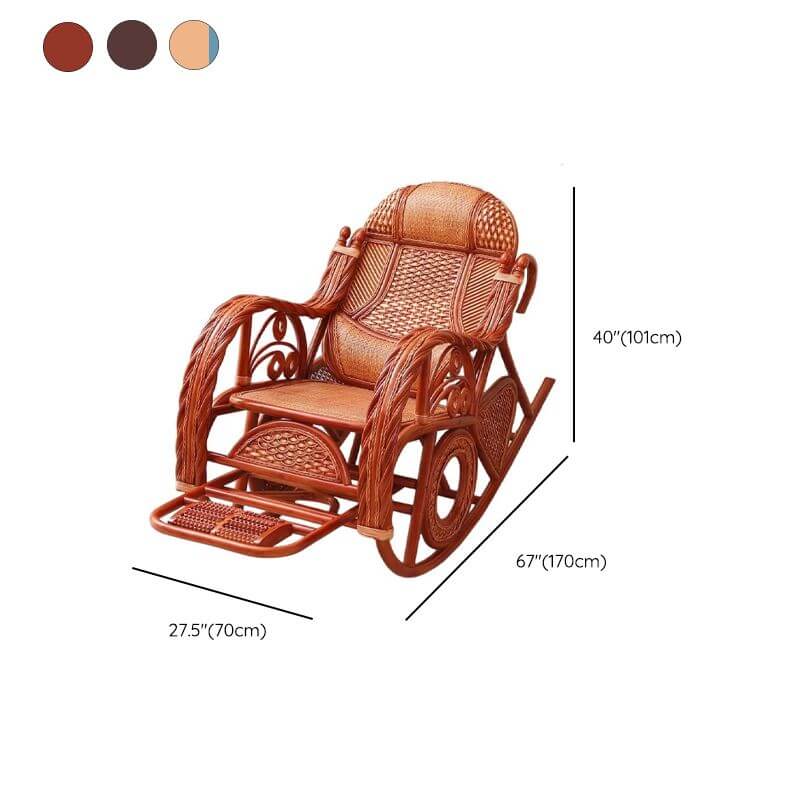 Ergonomic Cane Rocking Chair in Red Brown