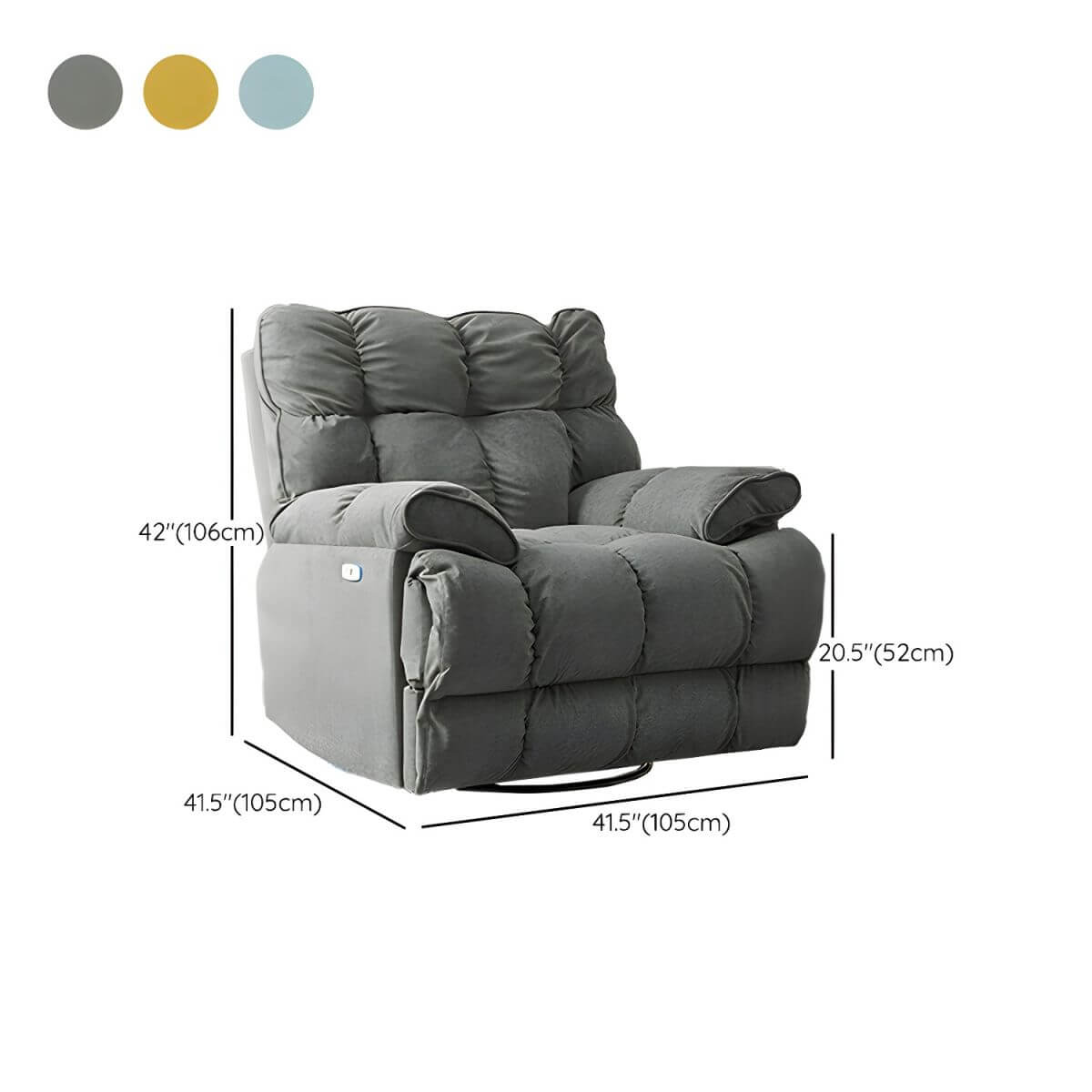 Standard recliner with solid color upholstery