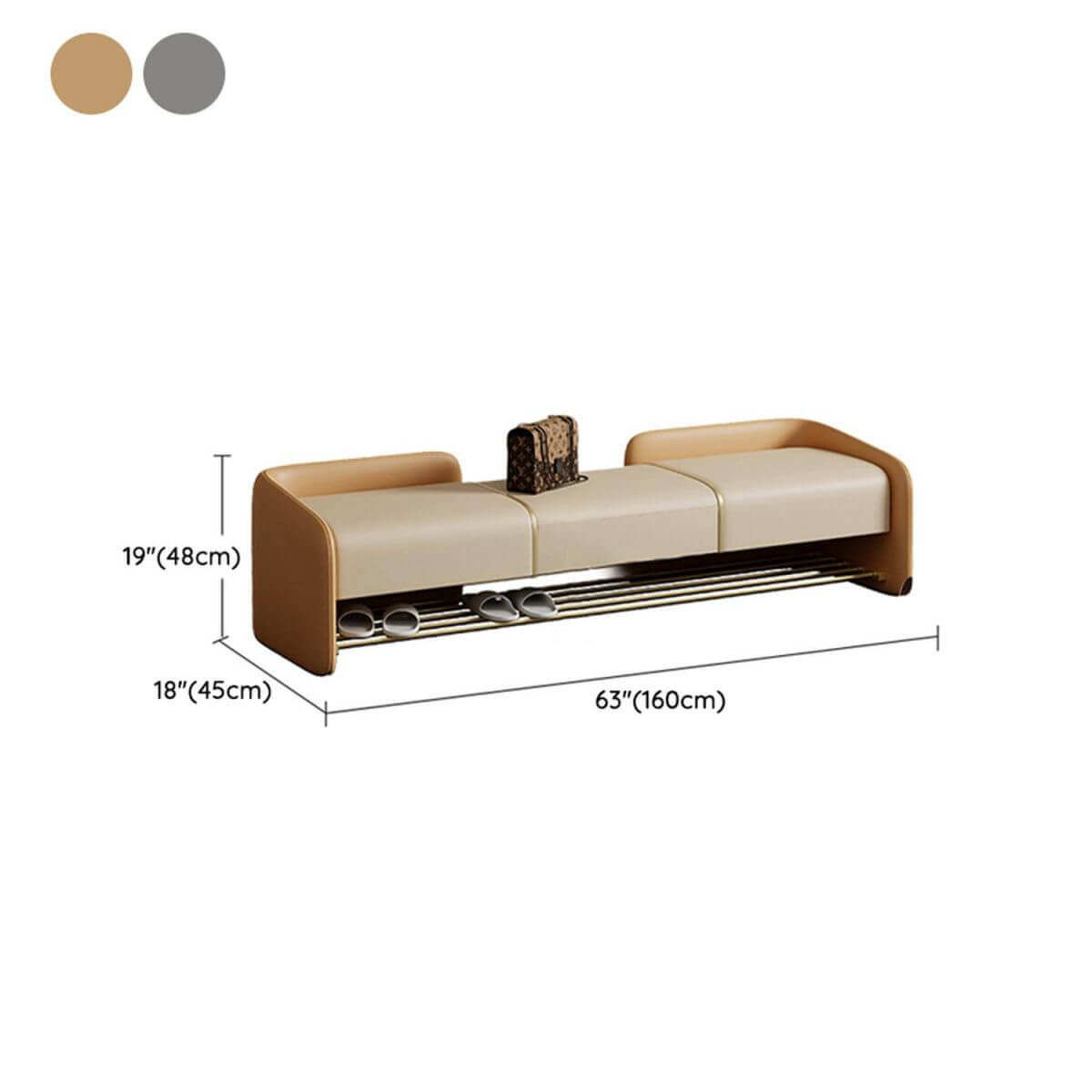 Glam leather ottoman in beige and orange colors