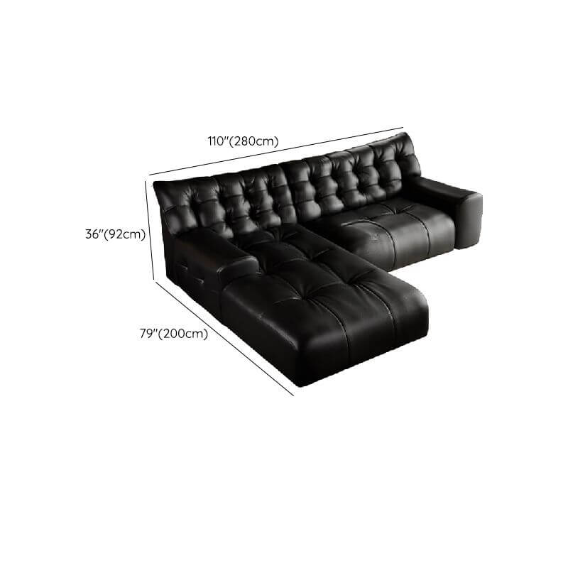 Inviting lounge area featuring a black L-Shape sofa
