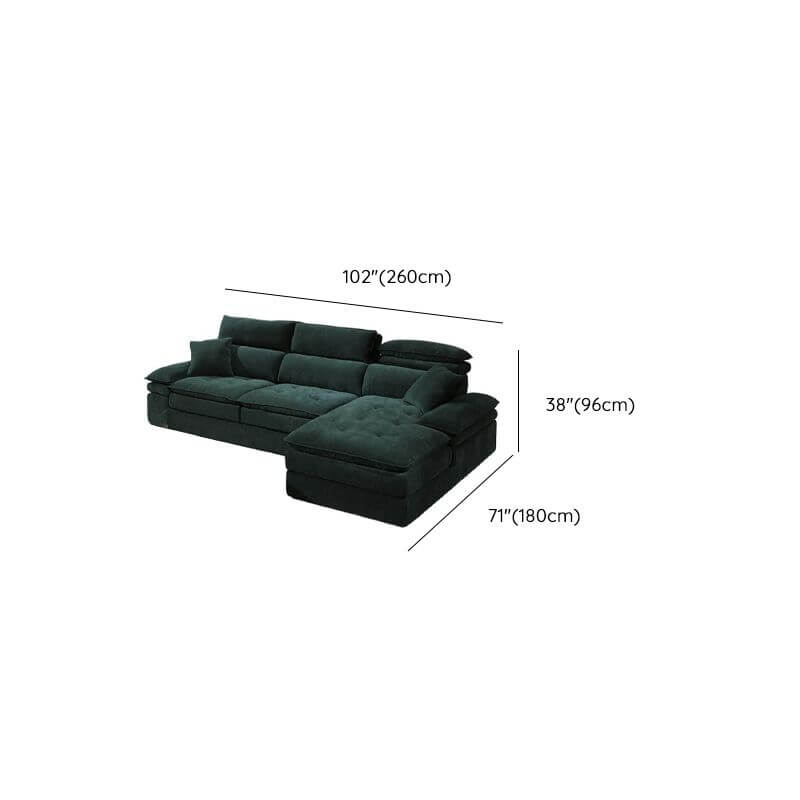 L-Shape Sofa in Dark Green - Side View