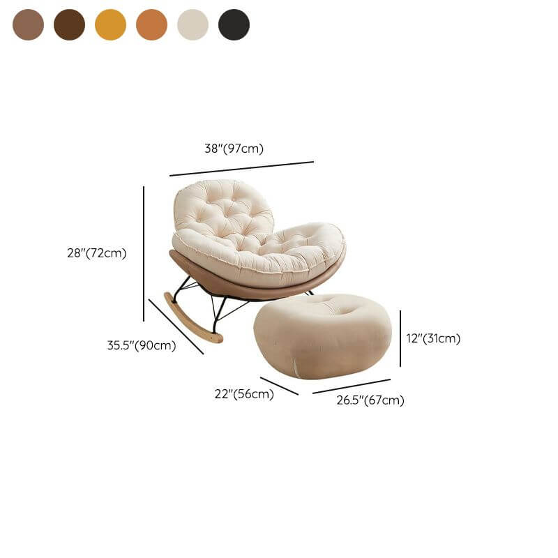 Rocking chair with natural wooden legs and beige upholstery