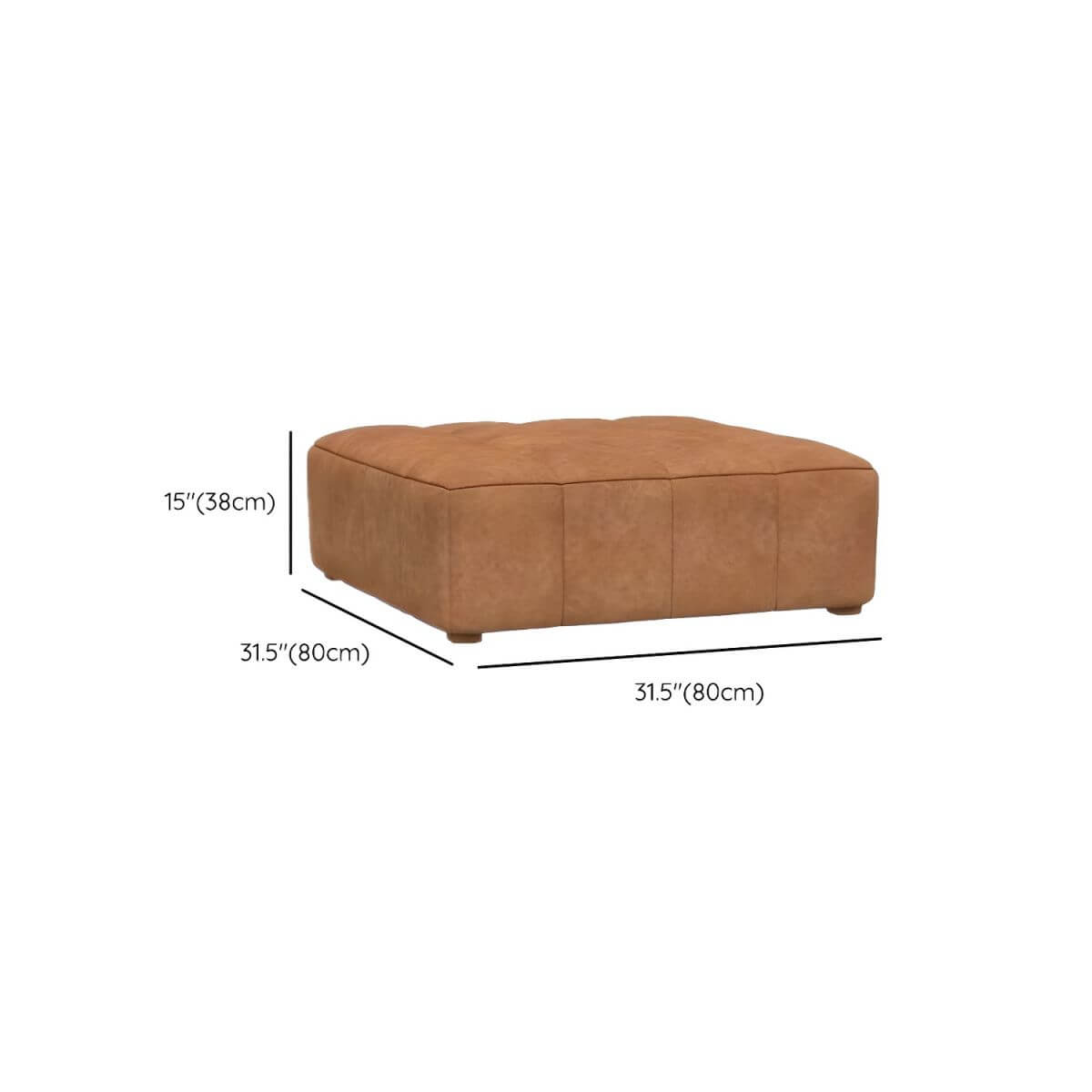 Modern upholstered brown accent stool in living room setting