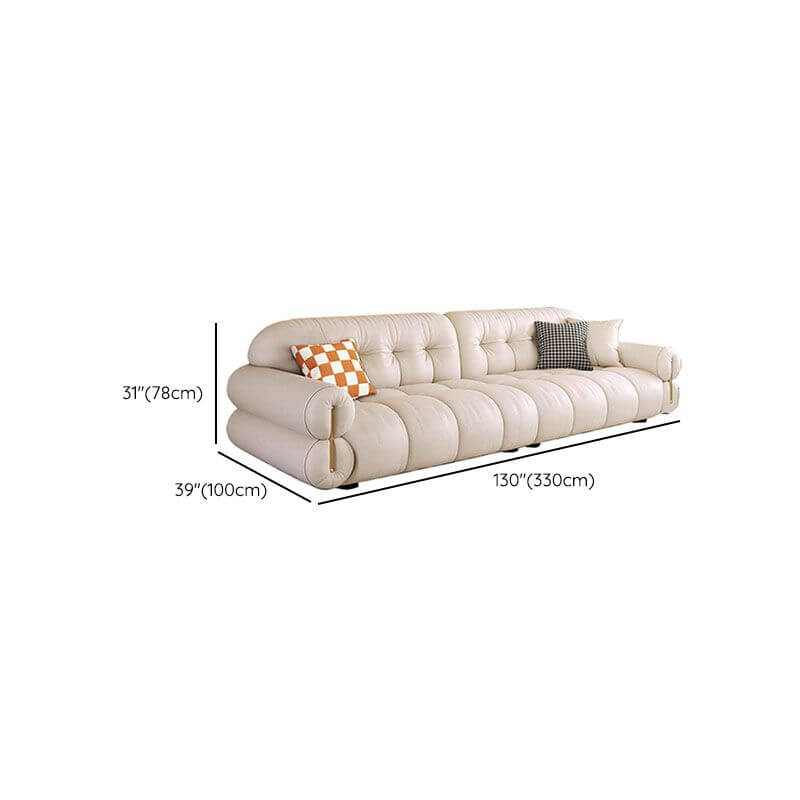 Sleek round arm white sofa