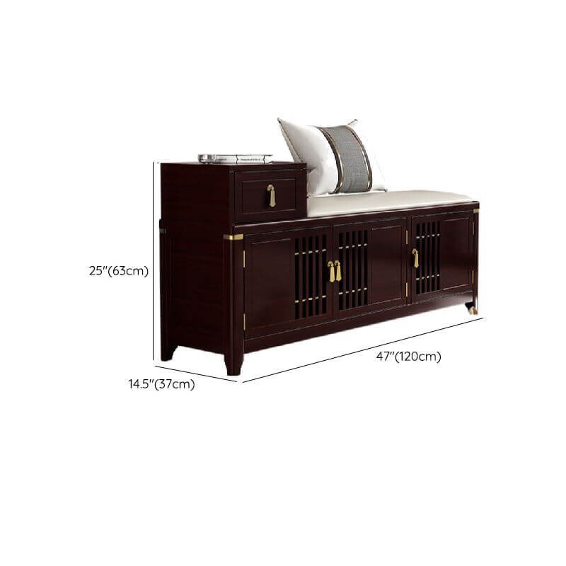 Upholstered indoor bench in brown