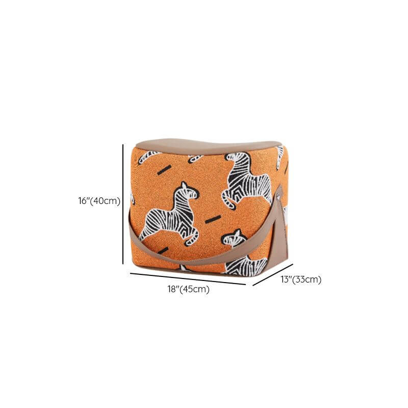 Simplistic Rectangular Animal Print Cube Ottoman in Apricot