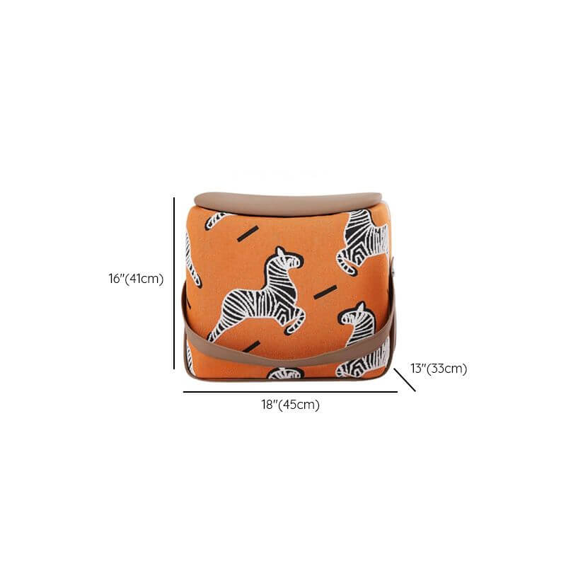 Genuine Leather Ottoman with Animal Print Design