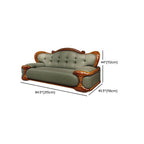 olive green loveseat with plush cushions