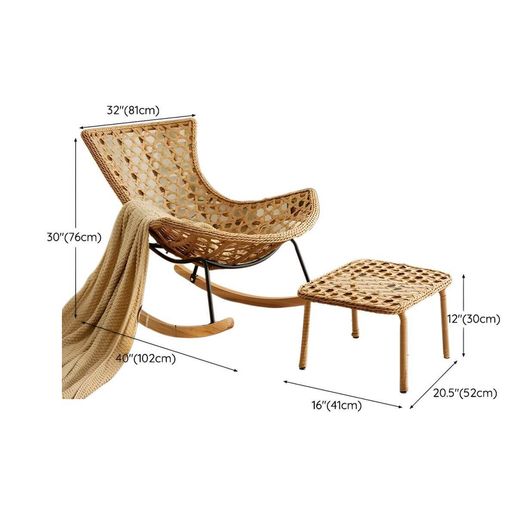 Close-up of rattan frame rocking chair