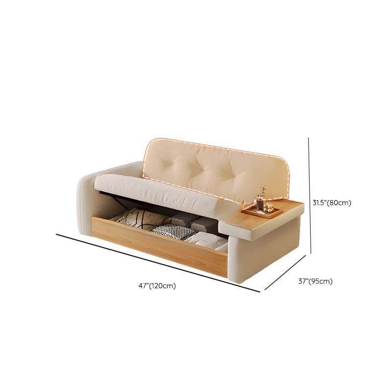 Practical storage feature in sofa for blankets