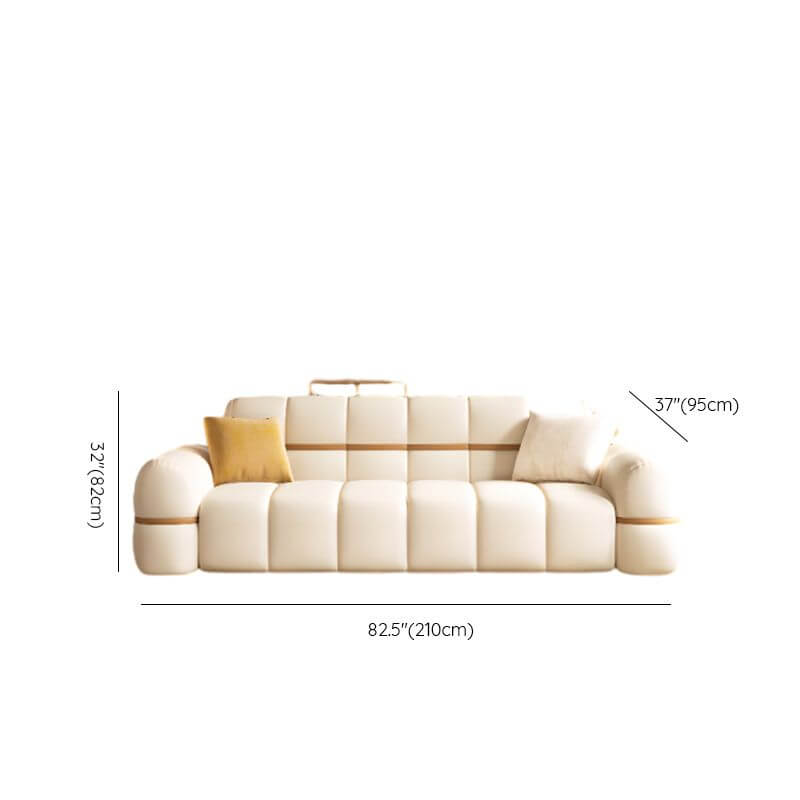 Stylish white sofa with solid color pattern