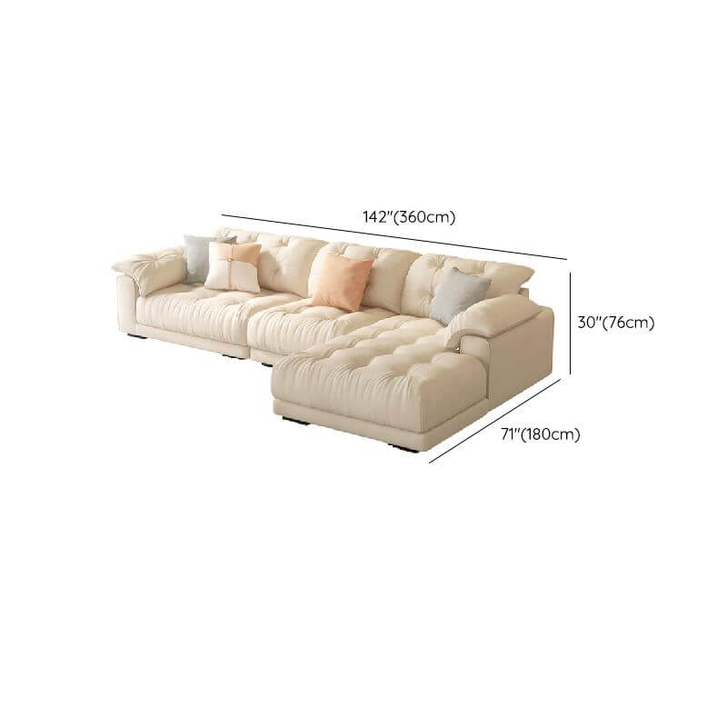 Tufted L-Shape Sofa Chaise in Cream front view