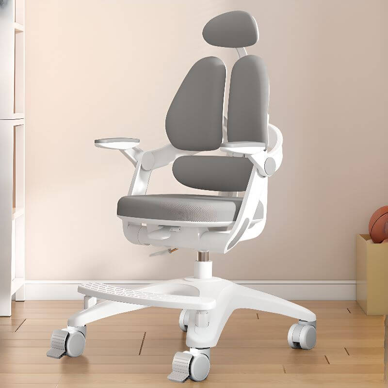 Sky Blue Upholstered Desk Chair with Adjustable Headrest and Arms