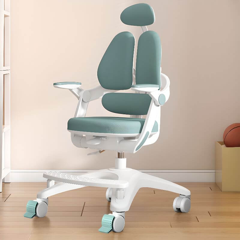 Sky Blue Upholstered Desk Chair with Adjustable Headrest and Arms