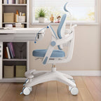 Sky Blue Upholstered Desk Chair with Adjustable Headrest and Arms