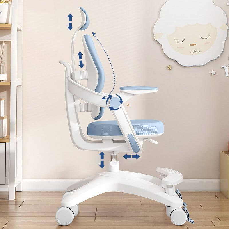 Sky Blue Upholstered Desk Chair with Adjustable Headrest and Arms