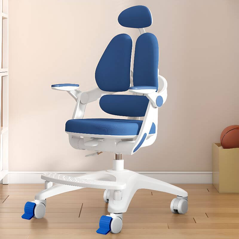 Sky Blue Upholstered Desk Chair with Adjustable Headrest and Arms