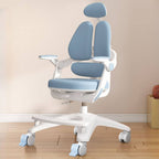 Sky Blue Upholstered Desk Chair with Adjustable Headrest and Arms Main Product Image
