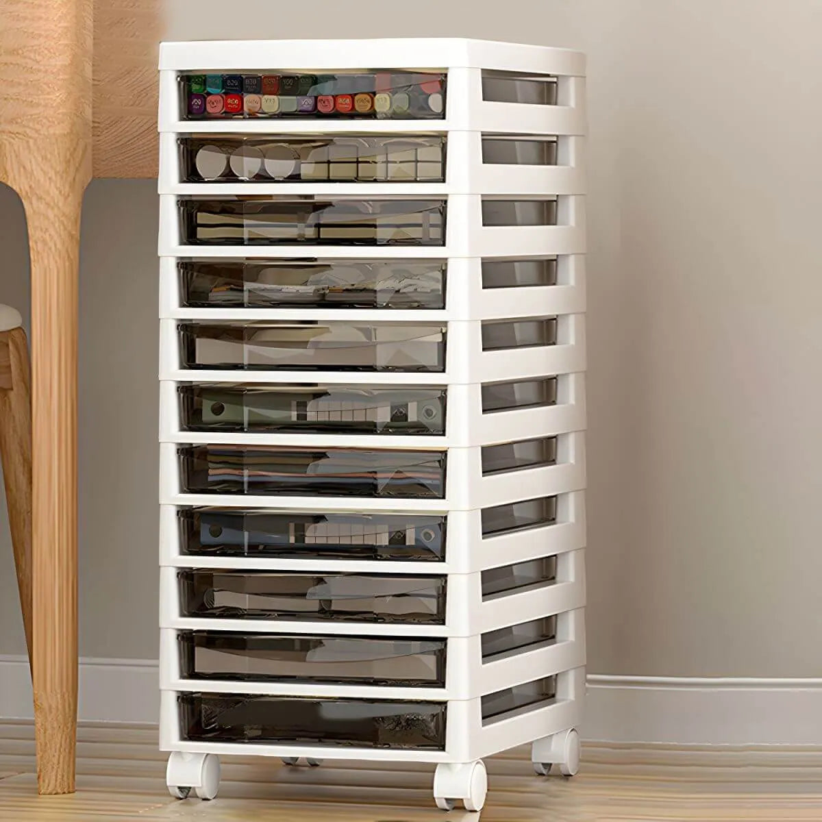 Slim Acrylic Drawer Filing Cabinet With Smoky Clear Fronts