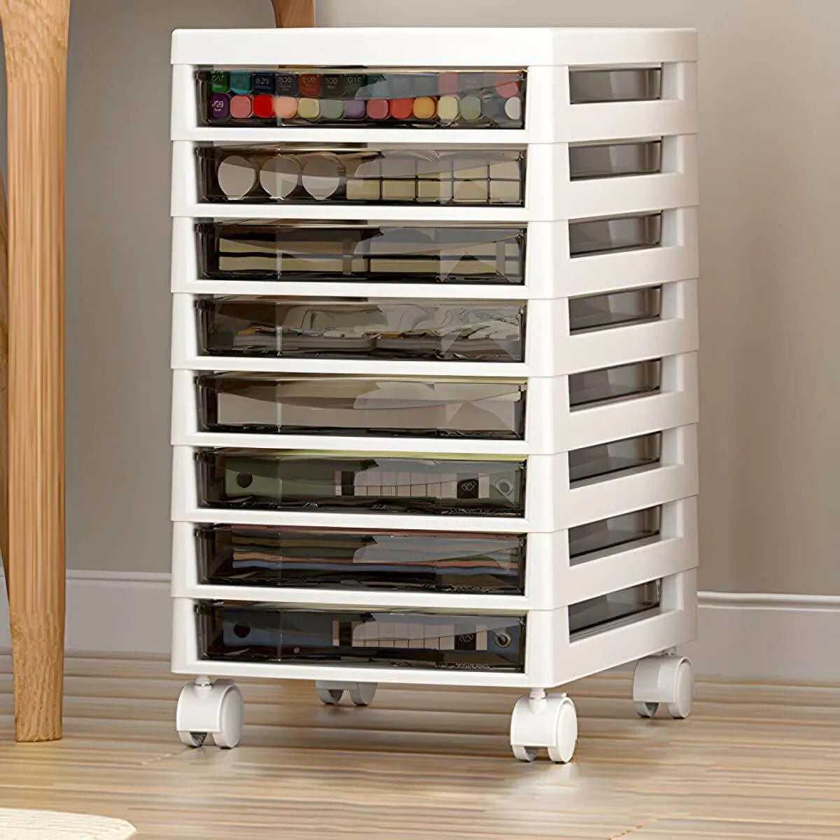 Slim Acrylic Drawer Filing Cabinet With Smoky Clear Fronts