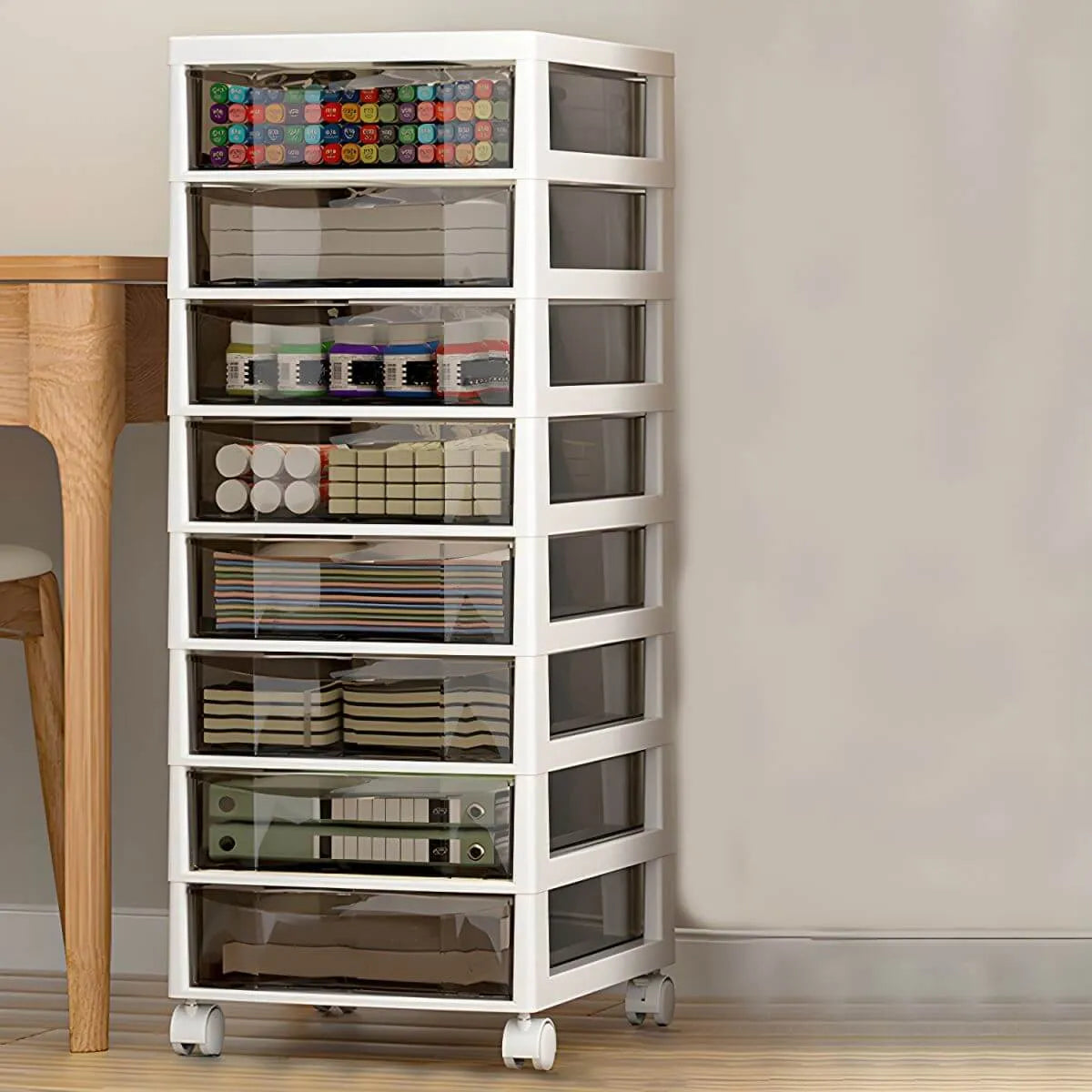 Slim Acrylic Drawer Filing Cabinet With Smoky Clear Fronts