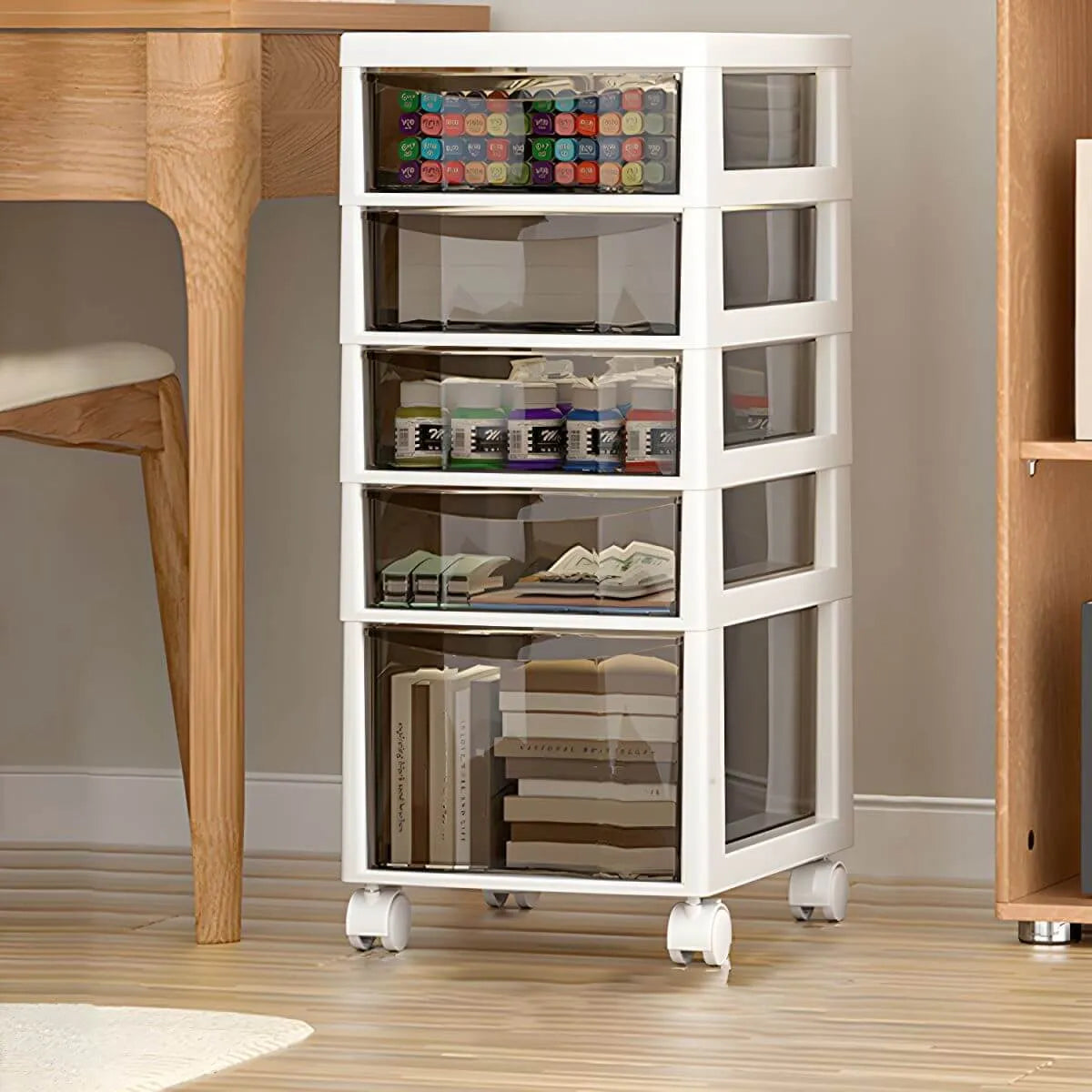 Slim Acrylic Drawer Filing Cabinet With Smoky Clear Fronts