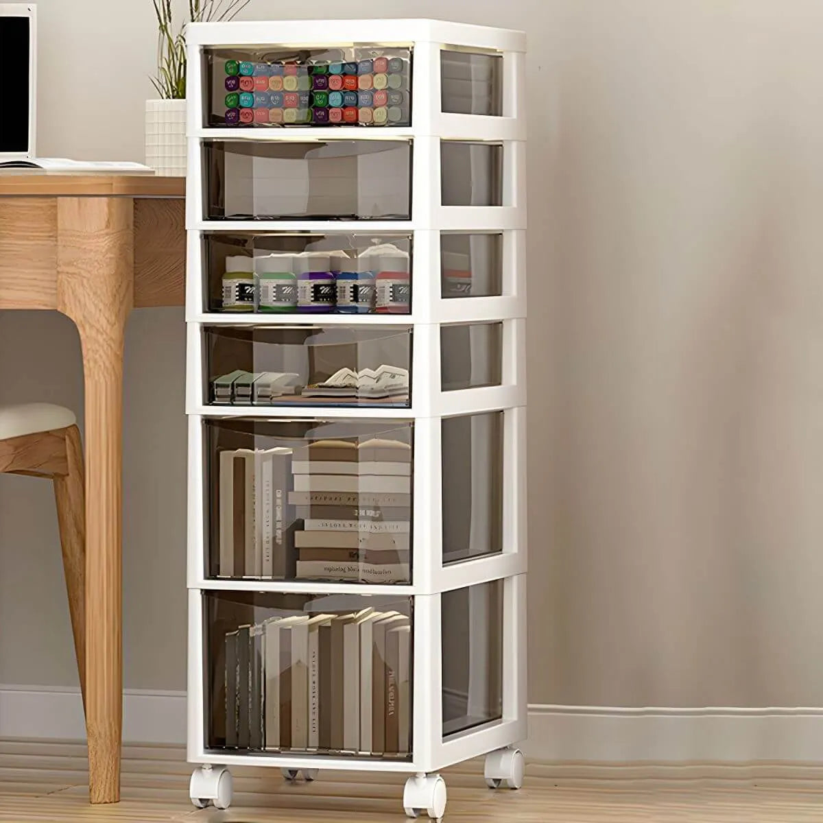 Slim Acrylic Drawer Filing Cabinet With Smoky Clear Fronts