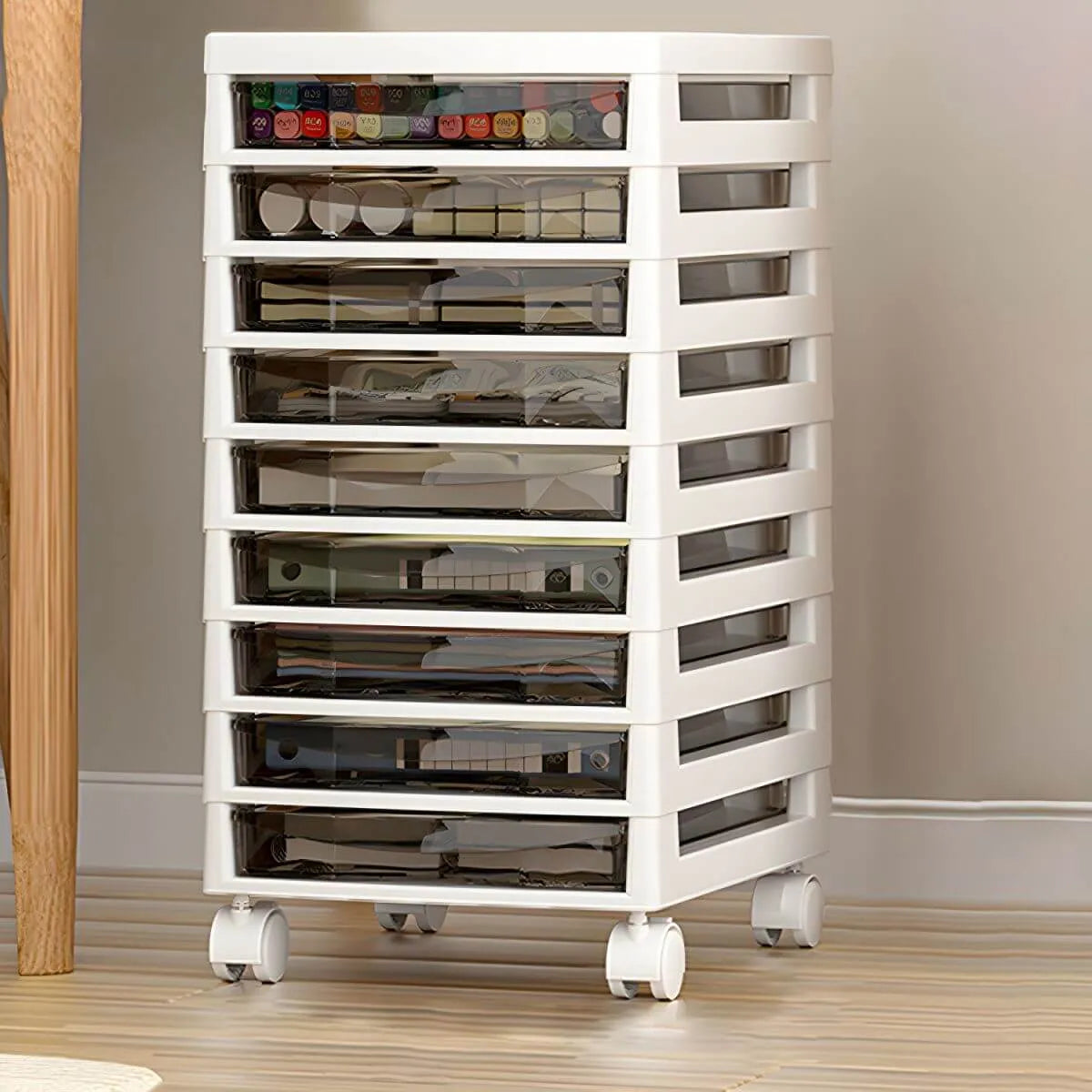 Slim Acrylic Drawer Filing Cabinet With Smoky Clear Fronts