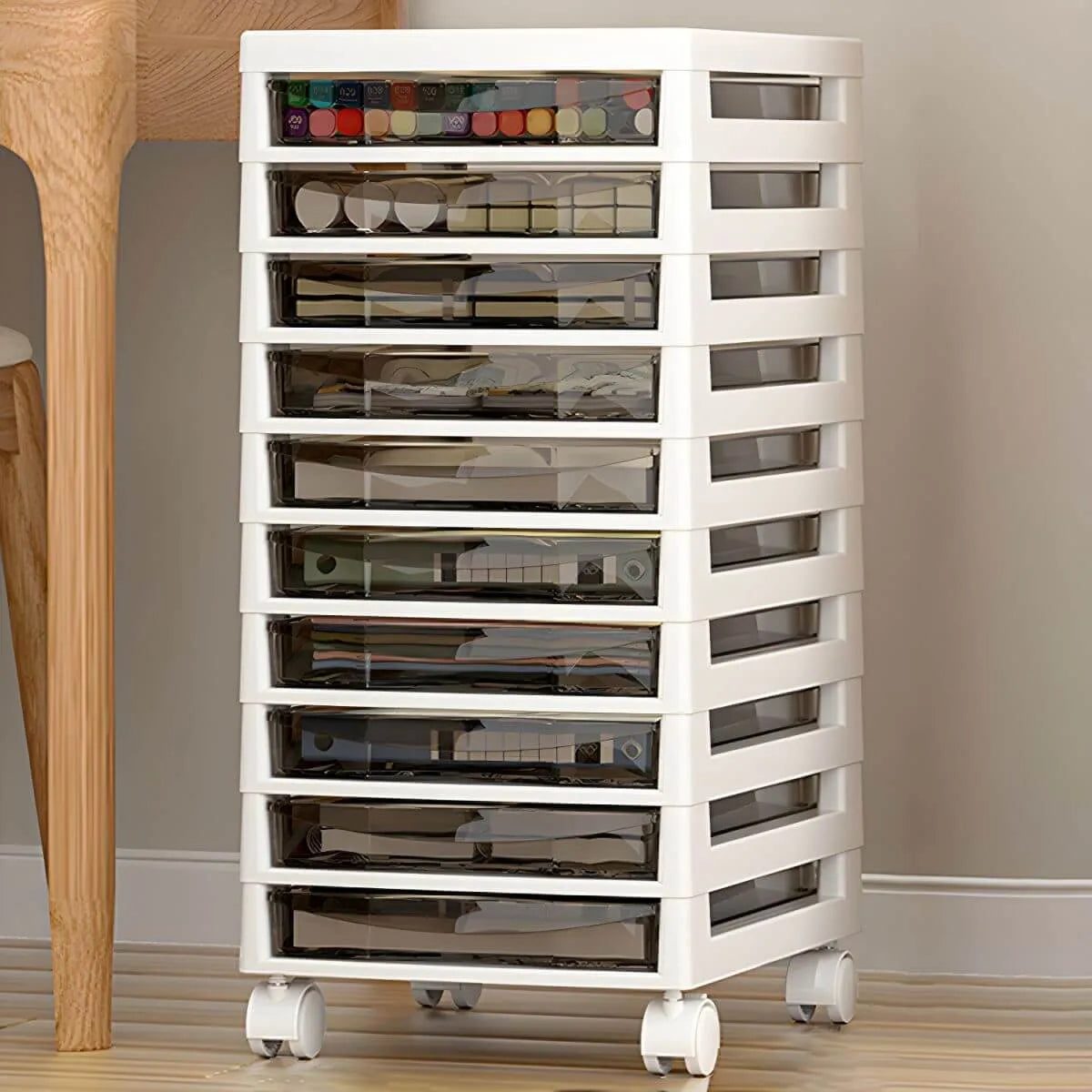Slim Acrylic Drawer Filing Cabinet With Smoky Clear Fronts