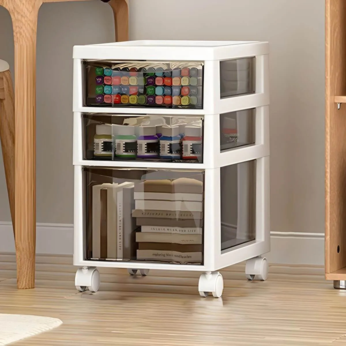 Slim Acrylic Drawer Filing Cabinet With Smoky Clear Fronts
