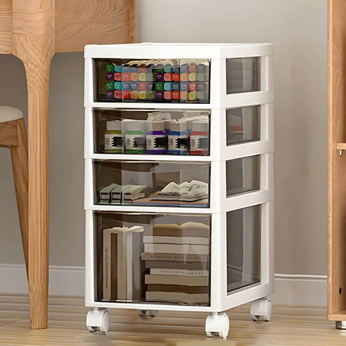 Slim Acrylic Drawer Filing Cabinet With Smoky Clear Fronts