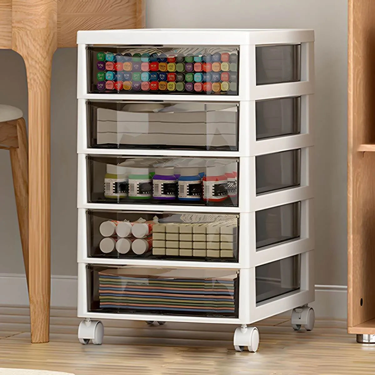 Slim Acrylic Drawer Filing Cabinet With Smoky Clear Fronts