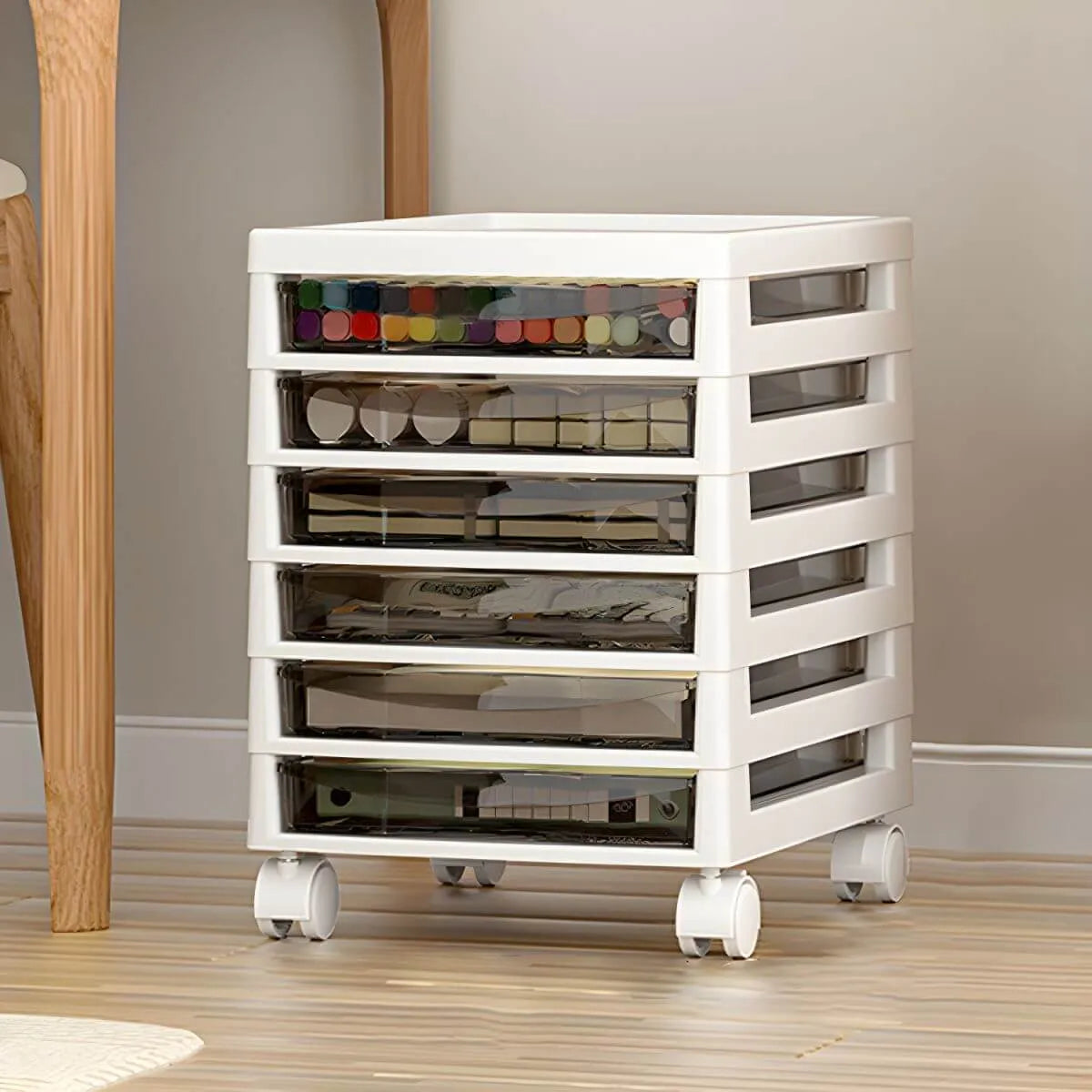 Slim Acrylic Drawer Filing Cabinet With Smoky Clear Fronts