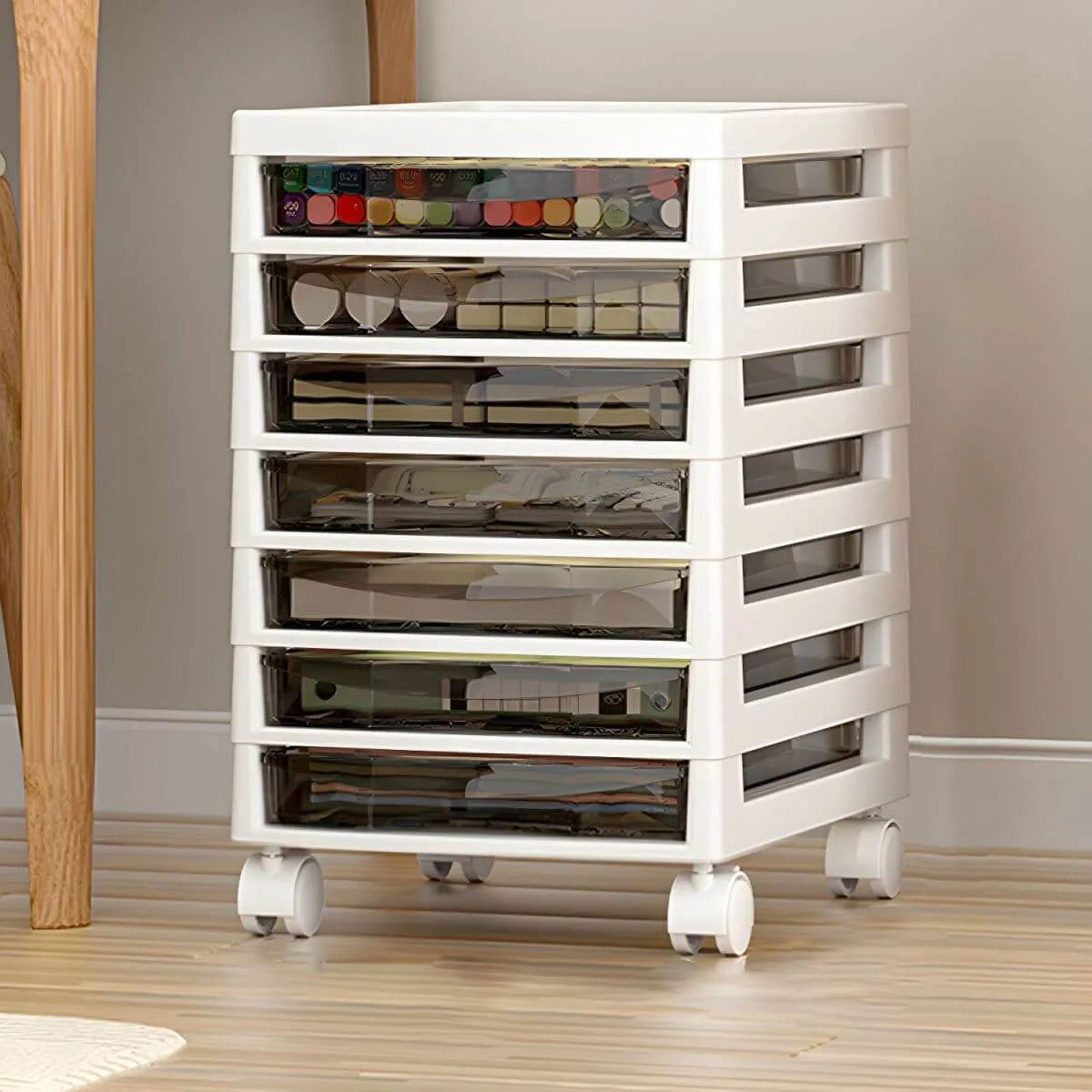 Slim Acrylic Drawer Filing Cabinet With Smoky Clear Fronts