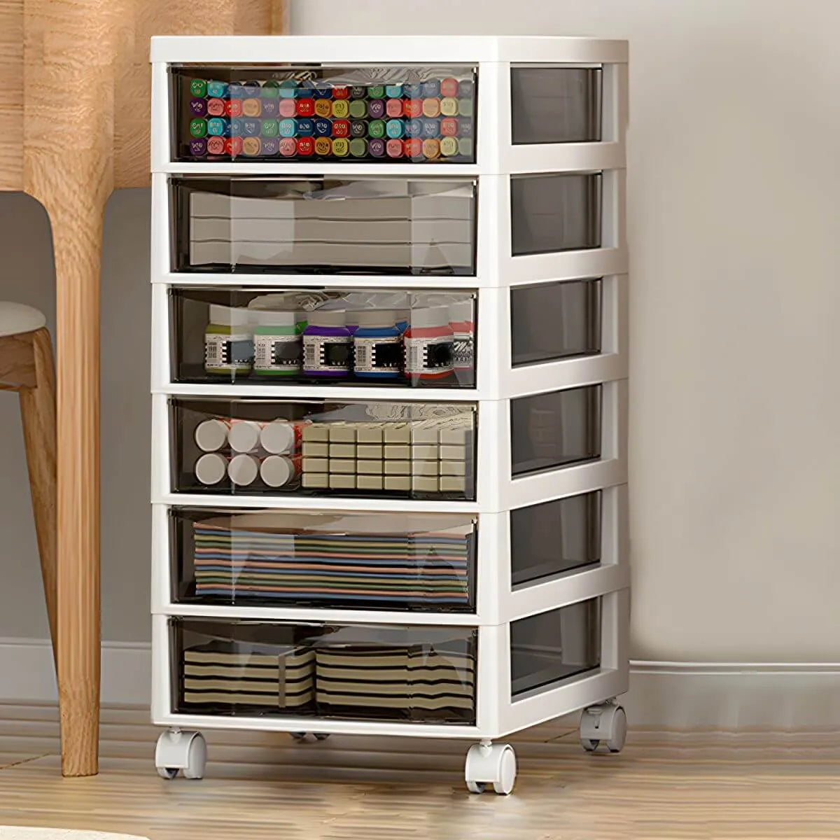 Slim Acrylic Drawer Filing Cabinet With Smoky Clear Fronts