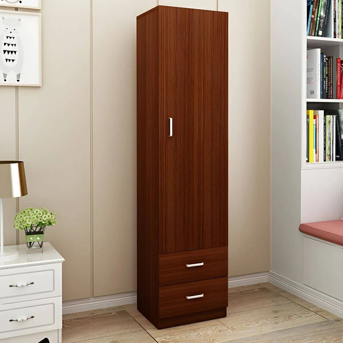 Slim Japandi Wood Armoire Cabinet With Shelves for Small Spaces