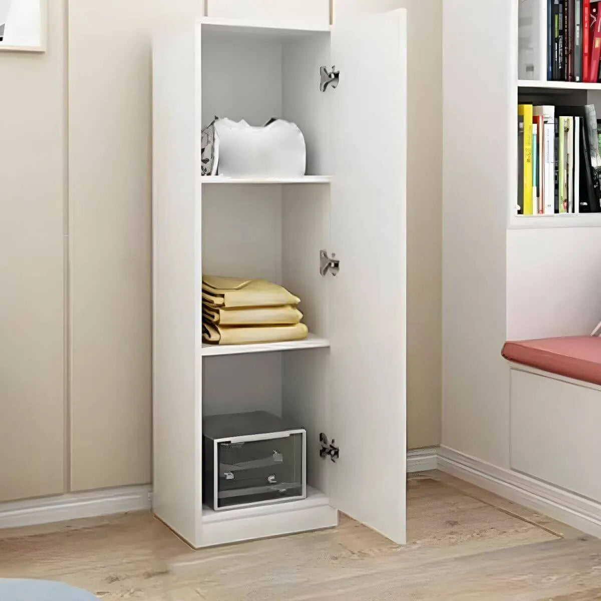 Slim Japandi Wood Armoire Cabinet With Shelves for Small Spaces