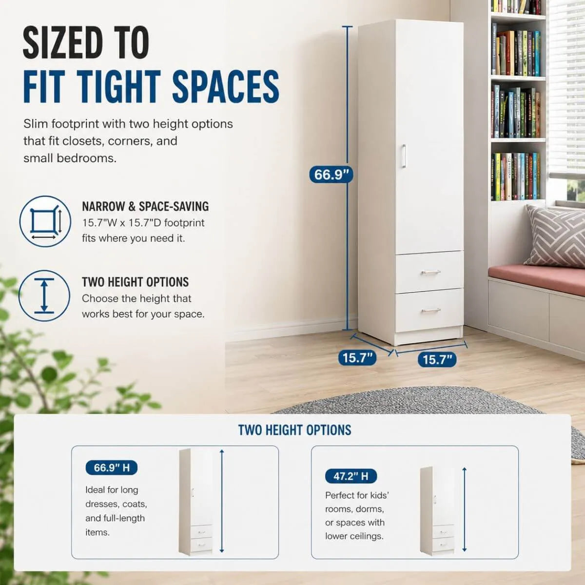 Slim Japandi Wood Armoire Cabinet With Shelves for Small Spaces