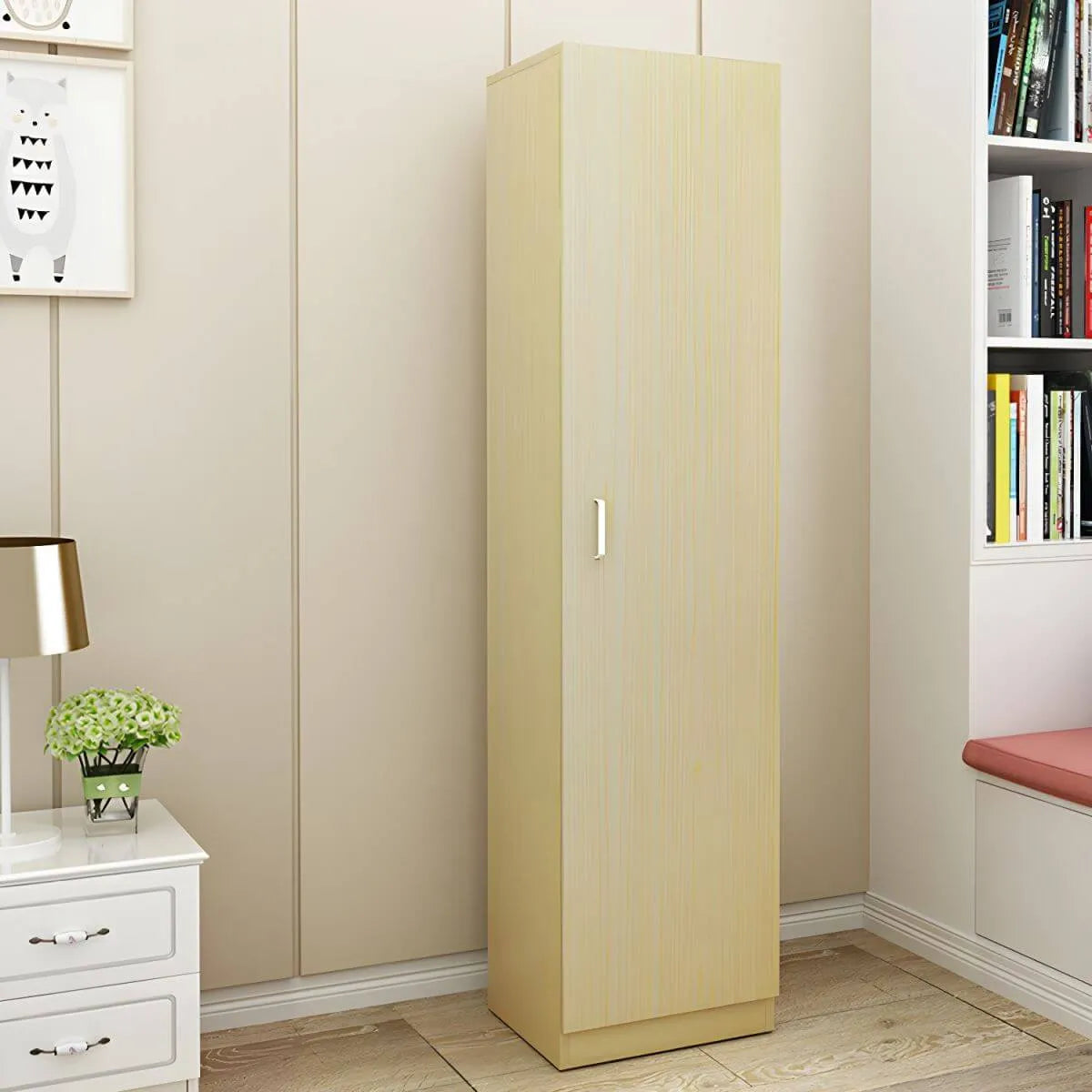 Slim Japandi Wood Armoire Cabinet With Shelves for Small Spaces