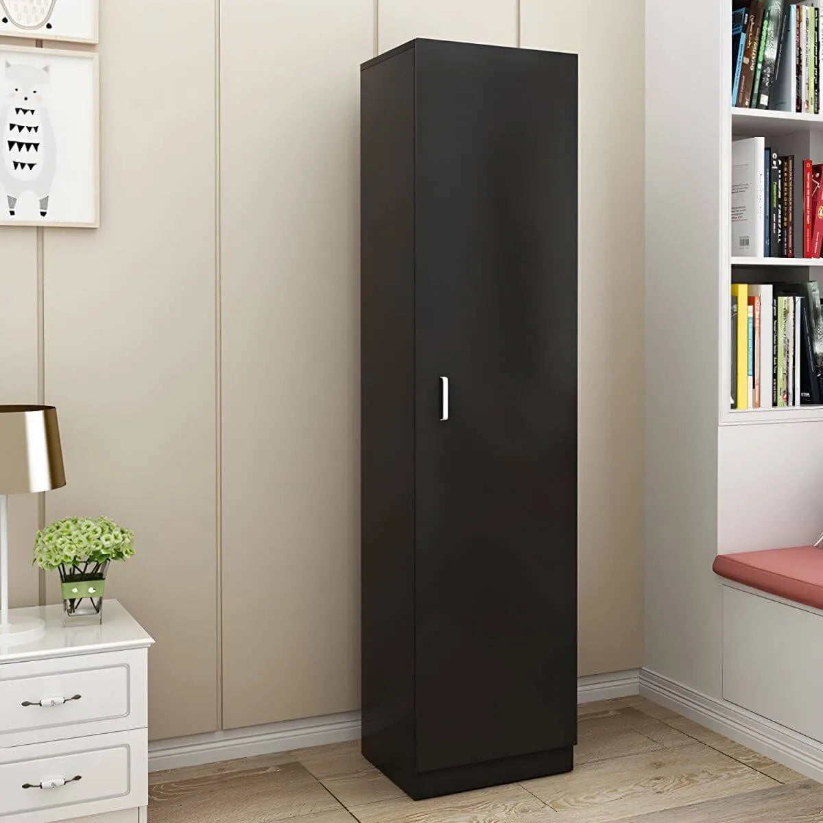 Slim Japandi Wood Armoire Cabinet With Shelves for Small Spaces