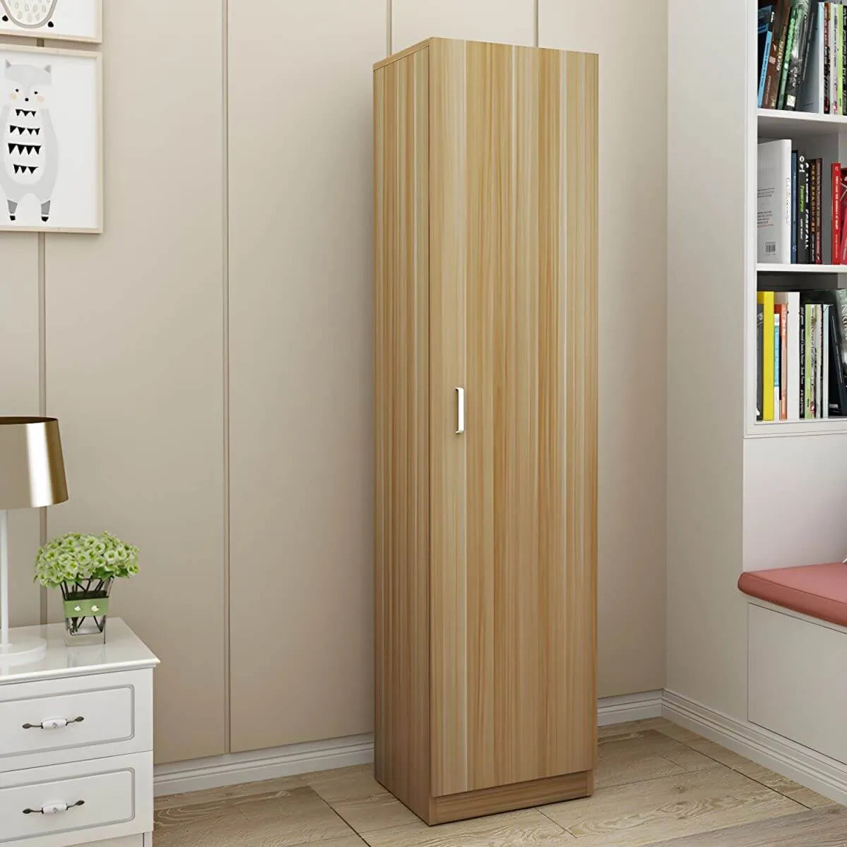 Slim Japandi Wood Armoire Cabinet With Shelves for Small Spaces