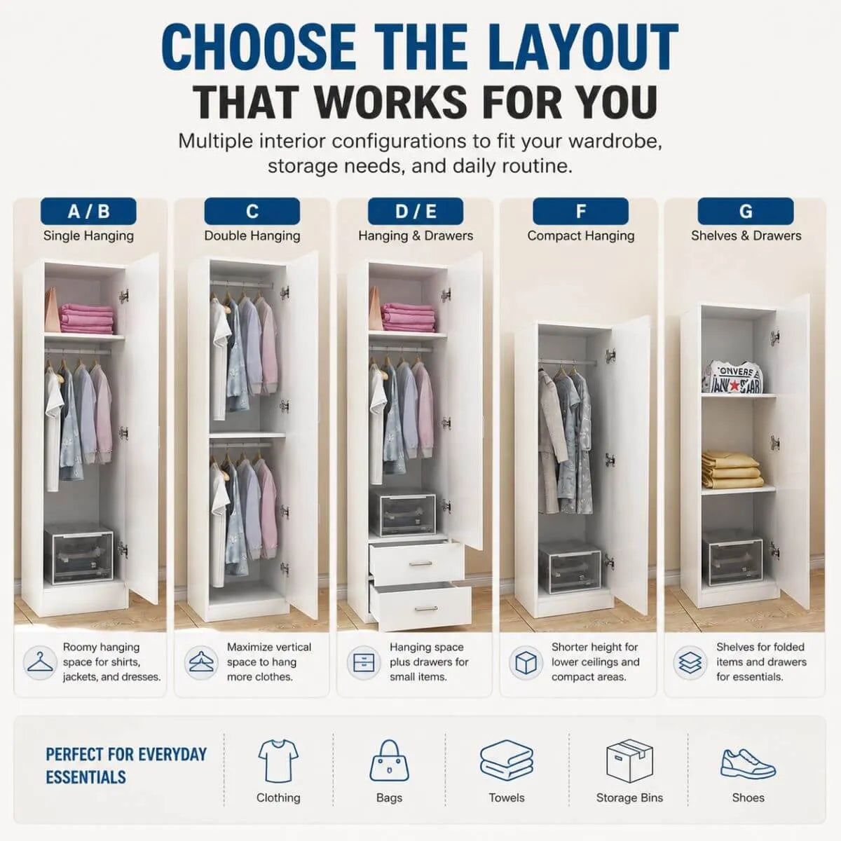 Slim Japandi Wood Armoire Cabinet With Shelves for Small Spaces
