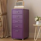 Slim Metal Filing Cabinet With Soft-Close Drawers and Casters