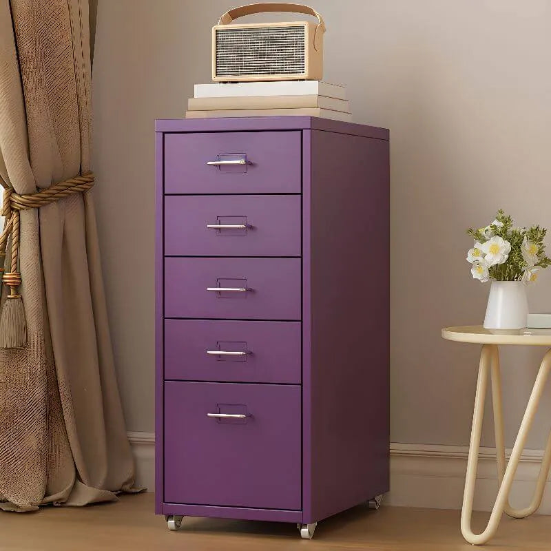Slim Metal Filing Cabinet With Soft-Close Drawers and Casters