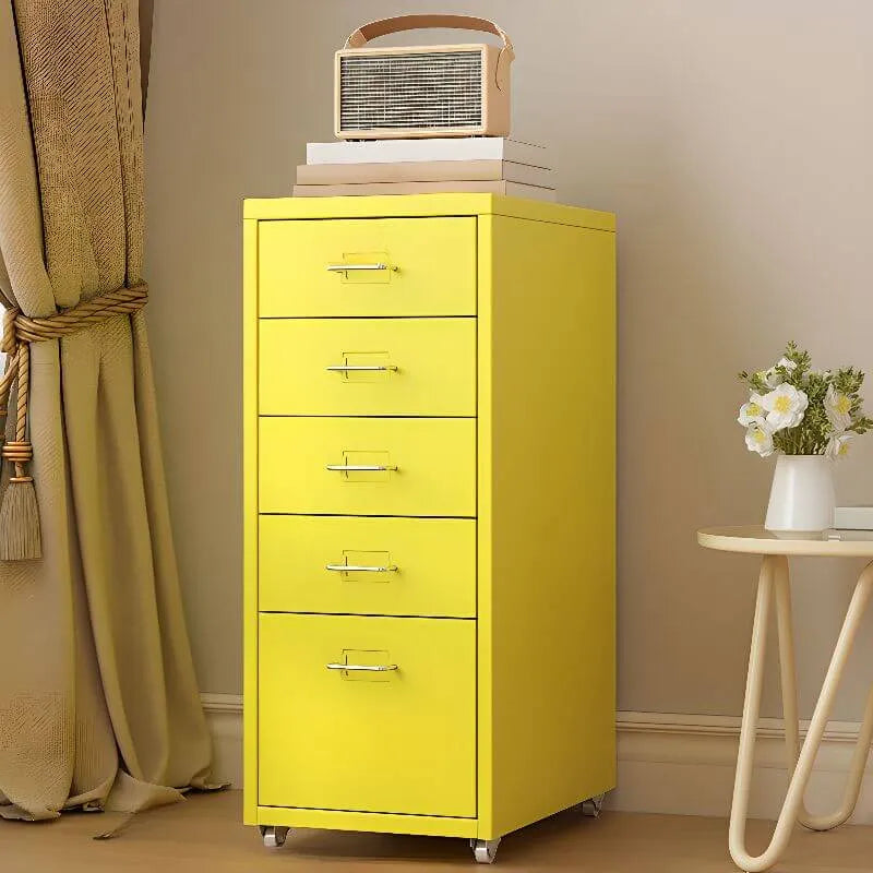Slim Metal Filing Cabinet With Soft-Close Drawers and Casters