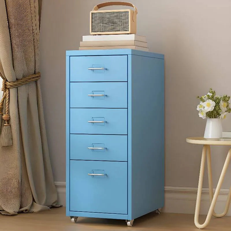 Slim Metal Filing Cabinet With Soft-Close Drawers and Casters