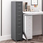 Slim Metal Filing Cabinet With Soft-Close Drawers and Casters