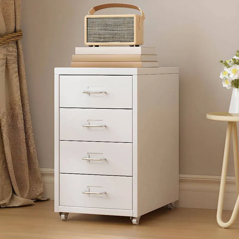 Slim Metal Filing Cabinet With Soft-Close Drawers and Casters