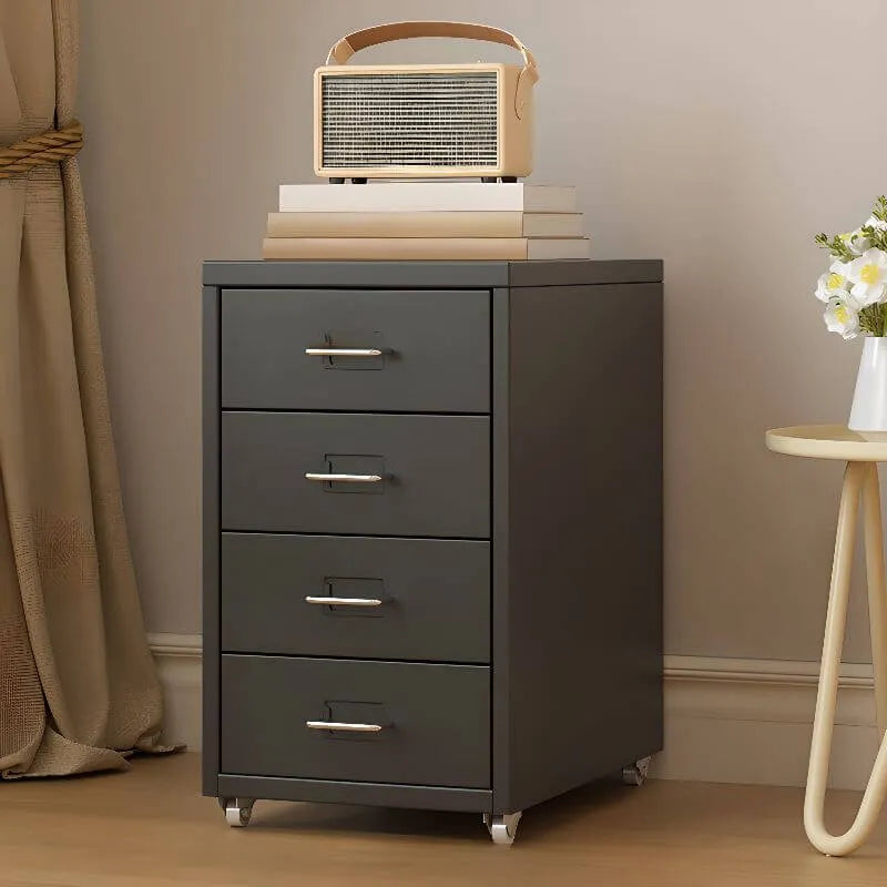 Slim Metal Filing Cabinet With Soft-Close Drawers and Casters